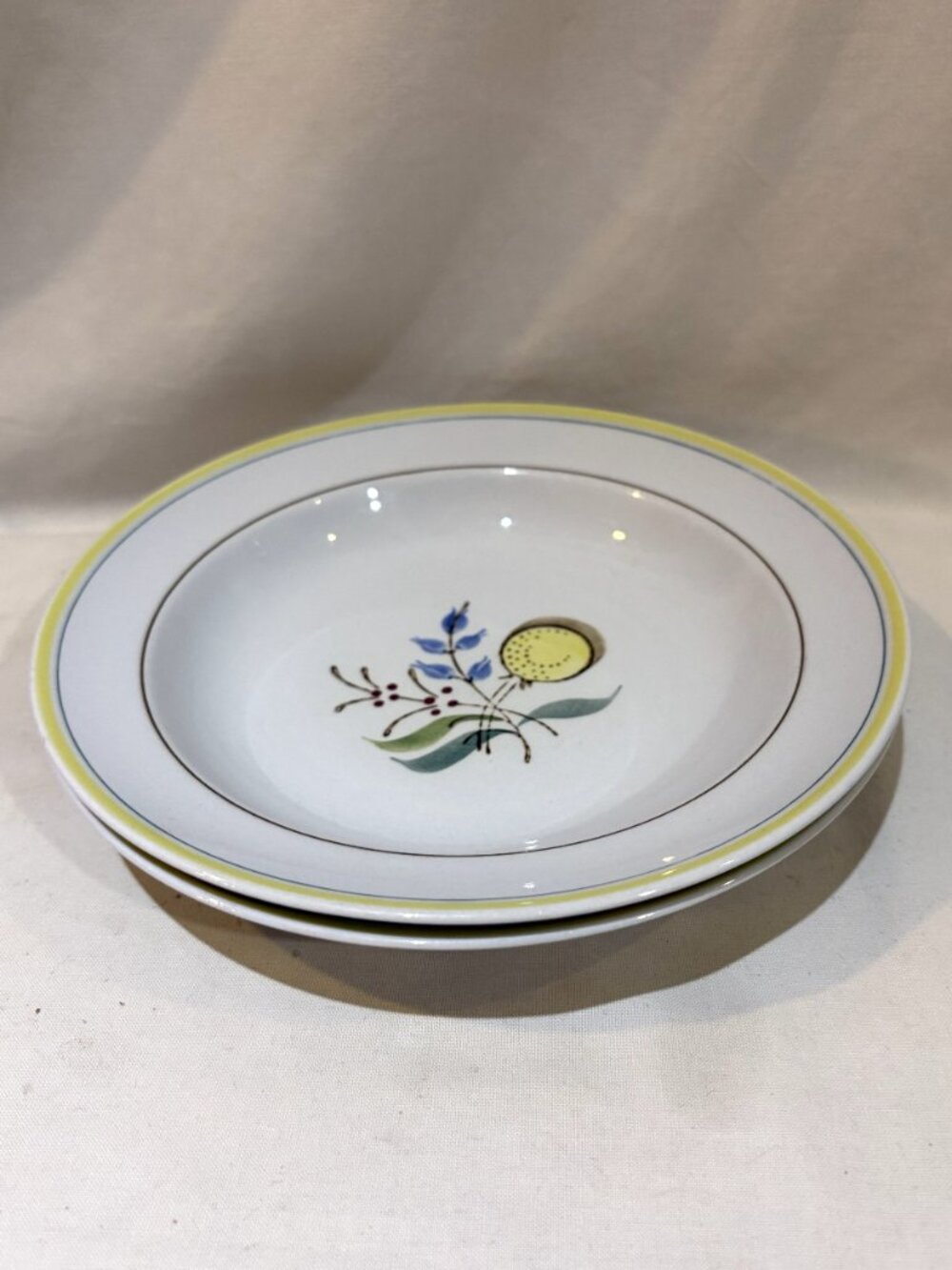 Pair of ARABIA FINLAND WINDFLOWER Rim Bowls for Soup Pasta Cereal